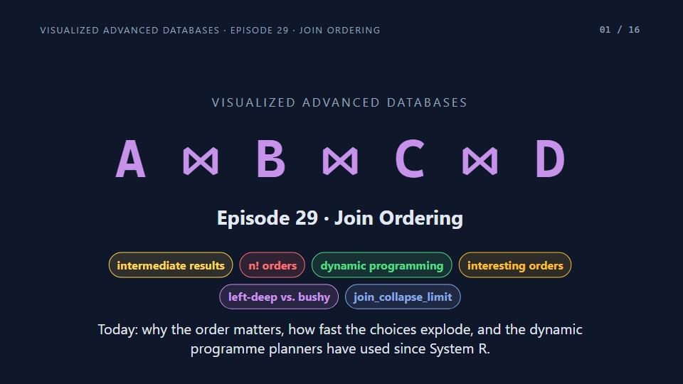 Title card of Episode 29: Join Ordering