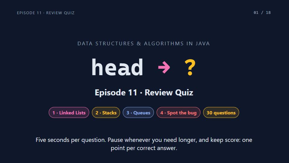 Title card of Episode 11: Review Quiz