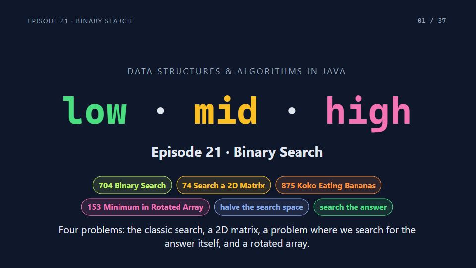 Title card of Episode 21: Binary Search