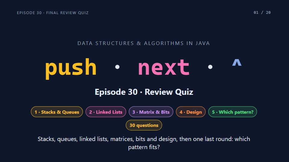 Title card of Episode 30: Review Quiz